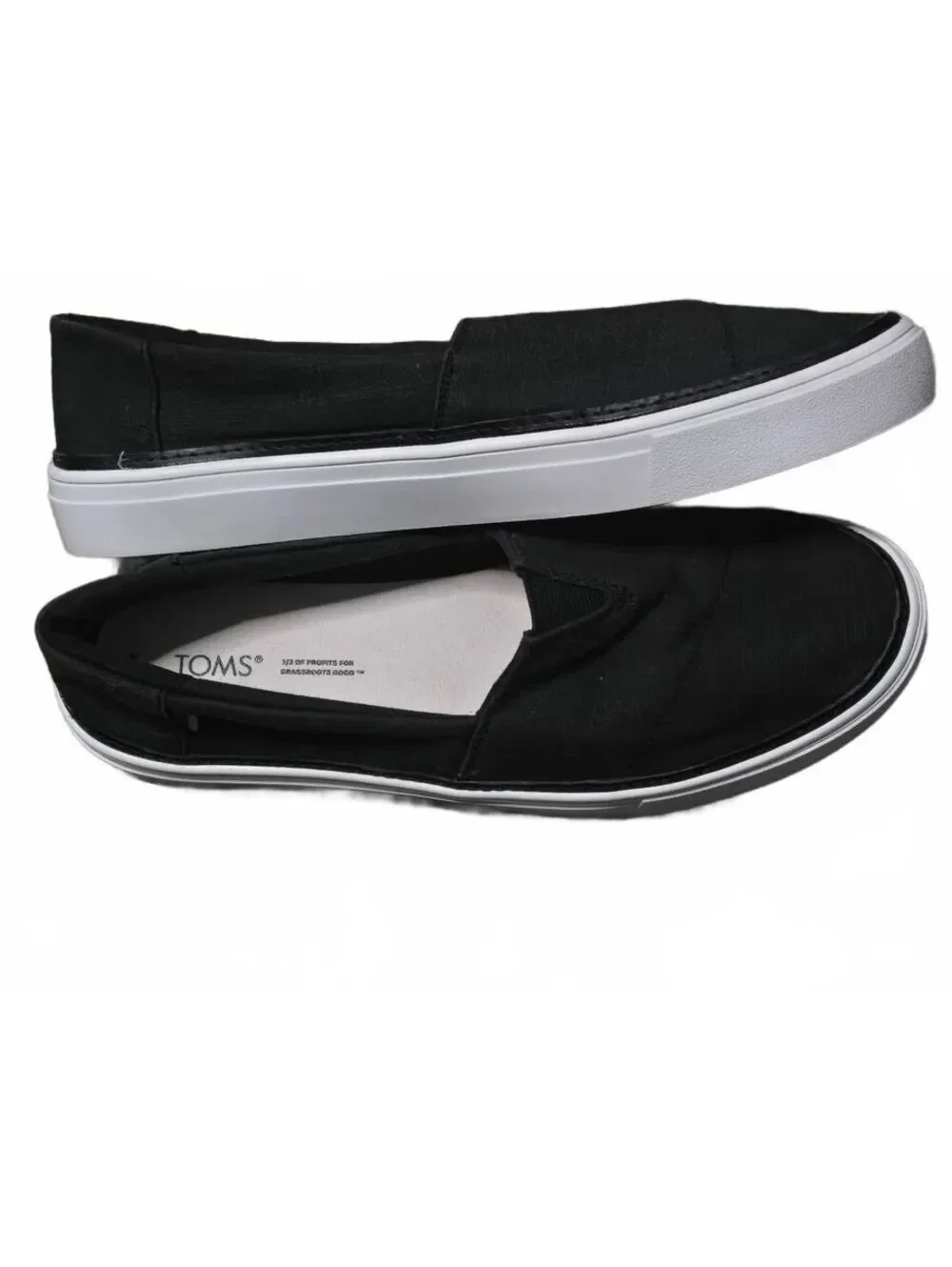 TOMS Black Canvas Slip-On Shoes Women’s Size 9 M White Rubber Sole
